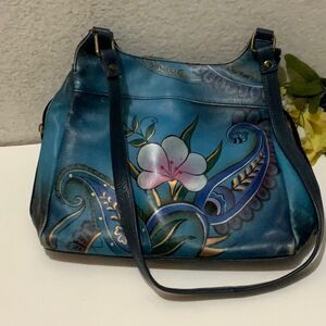 Anna by Anuschka Handpainted Leather Zip Satchel  Paisley Floral